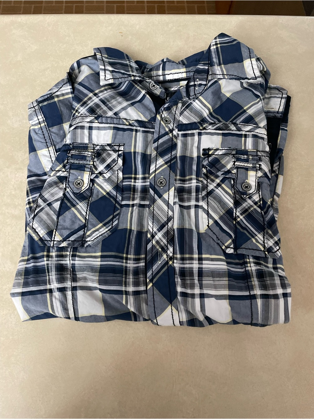 Buckle Navy, White & Gray Plaid Button-Down Shirt - Kids